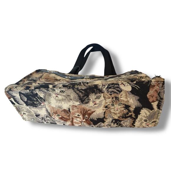 Vintage Cat Tapestry Tote Bag Kittens Shoulder Bag Grommet Detail Large New - Picture 6 of 13